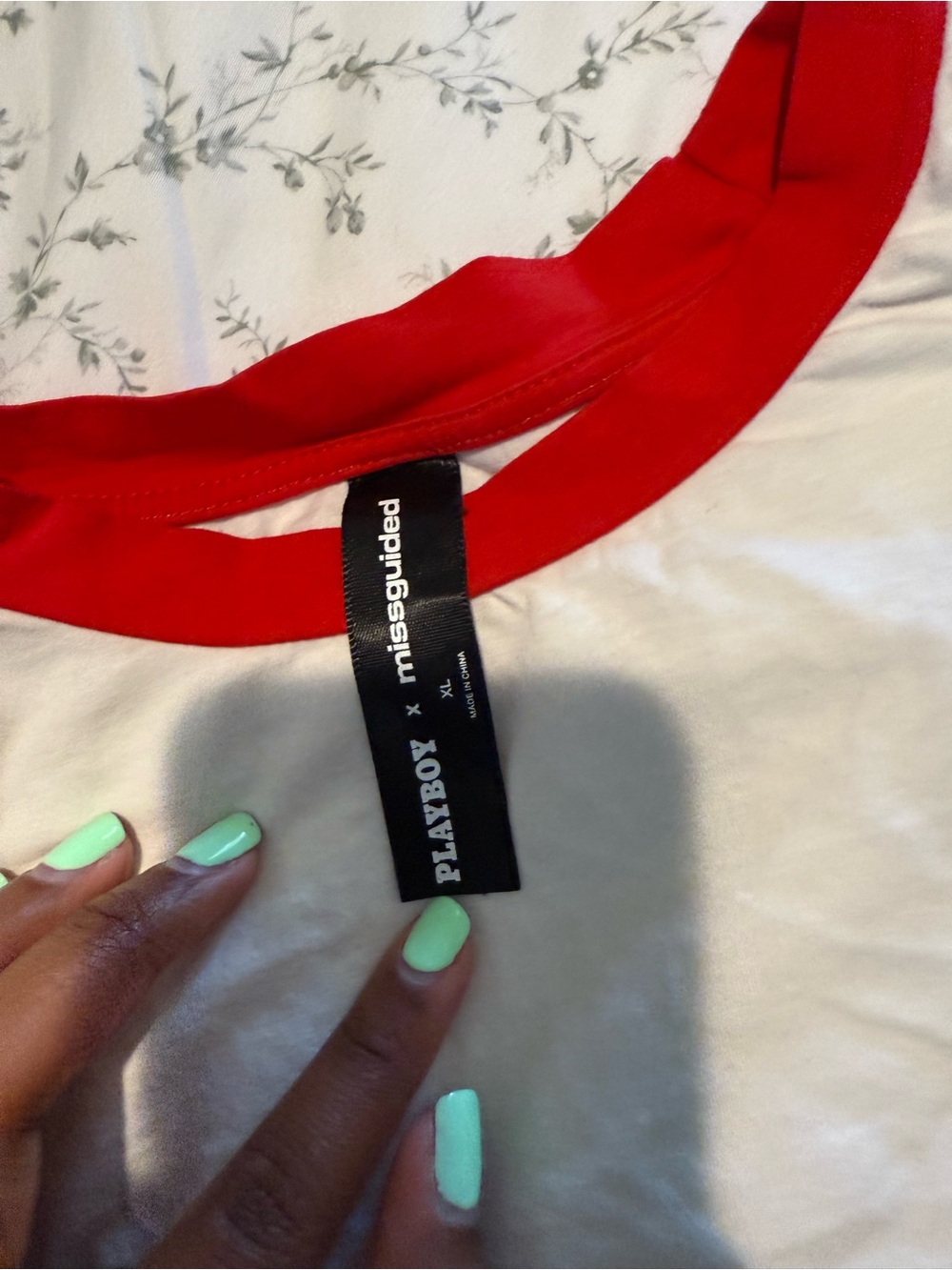 PLAYBOY White Tee with Red Ringer Collar - Picture 2 of 3